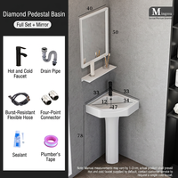 Ensemble de lavabo de salle de bain moderne sur pied, lavabo mural avec miroir, robinet d'eau froide, accessoires de tuyauterie d'évacuation