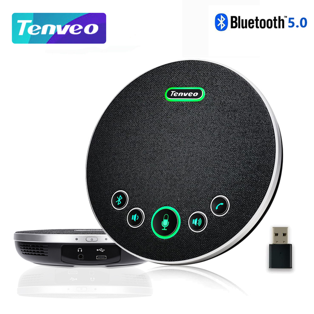 Tenveo M3B Wireless Conference Speakerphone with Bluetooth USB Auto Voice Enhancement Working for 8 Hours