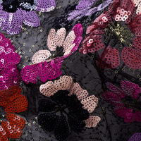 Tissu en dentelle brodé OEM/ODM personnalisé, respirant, tissé, à motifs floraux, coloré, avec paillettes, en polyester et élasthanne, pour robes de mariée/spéciales pour filles