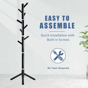 Perchero de pie de madera con 8 ganchos, multifuncional y moderno, organizador de almacenamiento para ropa y herramientas para sala de estar - Product Image 4