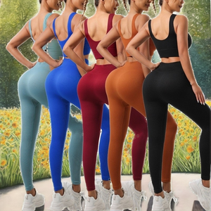 Customizable Solid Eco-Friendly Seamless Fitness <b>Bra</b> Hip-Lifting Pants Waist Threaded Underwear 2-Piece Pilates Yoga <b>Sports</b> Suit - Product Image 2