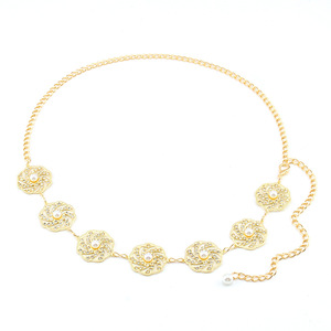 Cadena de cintura geométrica de metal hueco estilo europeo-americano con colgante de perlas de imitación para mujer, cadena corporal de moda para fiesta - Product Image 5