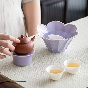 Support à théière en céramique Lotus, poterie Dehua, forme irrégulière, support Gaiwan pour thé Kung Fu, utilisation pour le thé de l'après-midi - Product Image 4