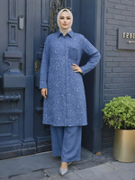 Ensemble 2 pièces musulman modeste pour femmes, vêtements islamiques, imprimé floral, tunique longue boutonnée et pantalon large, tenue pour Ramadan et Eid