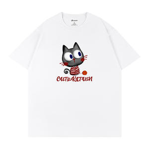 Camiseta blanca con estampado de gato para hombre, camiseta de manga corta 100 de poliéster, transpirable, informal, básica, Q87 - Product Image 1