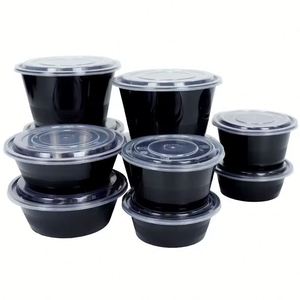 Boîte repas circulaire micro-ondable avec couvercle, en plastique, jetable et réutilisable, noire, pour plats à emporter - Product Image 1