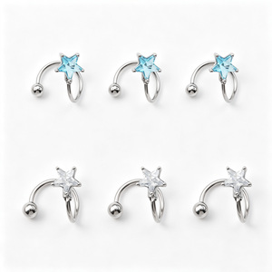 Pendientes de Joyería Fina Antideslustre, Tipo Stud, Diseño de Estrella Espiral, Inspirado en Diseñadores, <span class=keywords><strong>Piercing</strong></span> para Labio y <span class=keywords><strong>Frenillo</strong></span> Lingual - Product Image 6