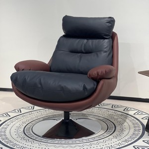 Fauteuil pivotant en cuir véritable Eco, design moderne et simple, pour salon, avec accoudoirs et pieds en bois massif, mobilier de maison 9087 en cuir véritable - Product Image 6