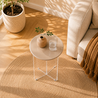 Moderner Umweltfreundlicher Runder Couchtisch mit Glänzender Oberfläche und Transparenter Acryl-Kreuzbasis für Wohnzimmer
