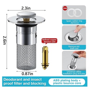 Reemplazo de tapón de fregadero de baño con cesta coladora extraíble de acero inoxidable, filtro desatascador de desagüe emergente para lavabo de baño - Product Image 2