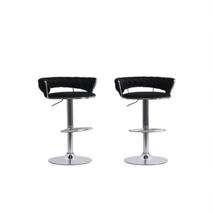 Black Velvet Bar <b>Stools</b> With Chrome Base <b>Adjustable</b> <b>Height</b> Swivel Modern Contemporary Design For Home Bar Commercial Use - Product Image 1