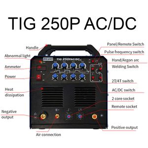 TIG-250p 220V AD/DC a impulsi AD onda quadra Argon saldatrice AD arco per 0.6mm di rame in acciaio inox alluminio - Product Image 5