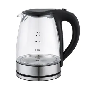 1850W 1.8 Liters Boil-Dry Protection Cordless Electric Glass Water Kettle With Blue Led Light