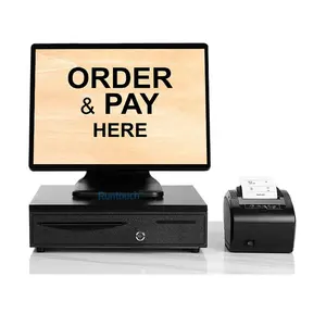 Order Pay here Desktop Touch Screen Windows Android Pos System Cashier Machine with Printer and Cash Box