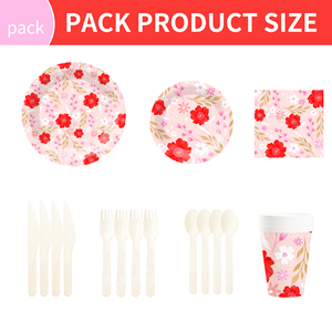 DAMAI - Juego de Vajilla Desechable de Papel con Diseño de Flores Rosas y Temática Primaveral para Fiestas de Cumpleaños - Product Image 6