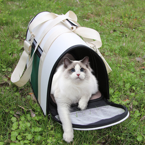 Cat Carrier Soft-<b>Sided</b> Breathable Round <b>White</b> And Green Oxford Pet Travel <b>Bag</b> For Cats - Product Image 1