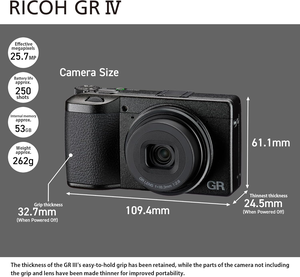 RI COH GR IV, Appareil photo ultime avec capteur CMOS APS-C de 25,7 MP, objectif 28 mm F2.8 (en format 35 mm), SR intégré, nouveau moteur CMOS Se - Product Image 6