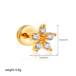 Pendientes de tuerca de acero inoxidable de oro de 18 quilates que combinan con todo en Europa y Estados Unidos con hueso del oído de circón estilo religioso nicho de oreja única - Product Image 4