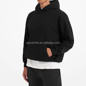 Boxy Custom Black Hoodies Unisex French Terry 100% Cotton Streetwear Sudaderas con capucha en blanco - Product Image 2