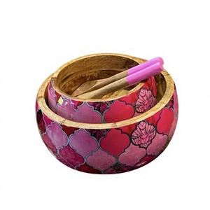 Vaisselle de Noël 2026 très prisée : Bol en bois décoratif fait main avec motif émaillé, style américain, logo personnalisé - Product Image 1