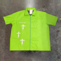 Chemise en cuir personnalisée, veste bomber, t-shirt zippé, chemise à manches courtes pour homme, patch brodé, chemise en cuir PU pour homme