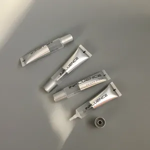Tubo di crema per occhi lungo ugello trasparente personalizzato D19mm con coperchio in argento opaco