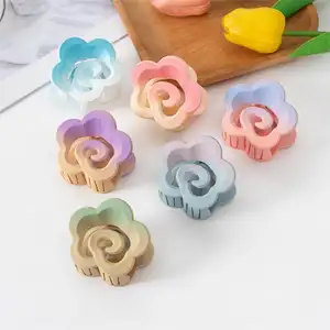 Qianjin 2024 New Elegant Colorful Hollow Out Flower Shaped Hair Grab Clips Trendy Non Slip Ponytail Holders For Women And Girls