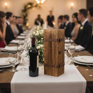 MyGift Scatola Regalo in Legno per Vino e Whisky con Chiusura a Scatto, Cinghie in Pelle, Design Vintage <span class=keywords><strong>Rustico</strong></span> Marrone, Portatile con Incisione, 14x5x5 Pollici - Product Image 6