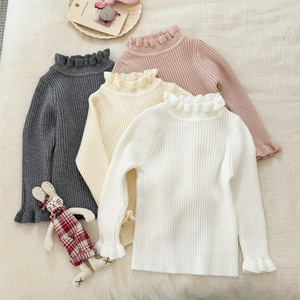 Girls' Ruffled Knit Sweater Full Sleeve Soft Ribbed Turtleneck With Label For Baby And Toddler - Product Image 1