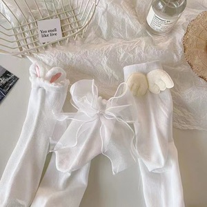 Women's Mid-Calf <b>Socks</b> Black White Cute Wings Lace Trim Breathable Sweat Absorbing Cotton <b>Polyester</b> Blend Regular Casual <b>Socks</b> - Product Image 2