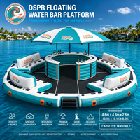 Île flottante gonflable commerciale avec bar château et plateforme aquatique pour hôtels, fêtes et parcs aquatiques extérieurs
