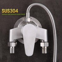 Robinet d'eau froide et chaude en acier inoxydable 304 brossé avec valve en céramique, ensemble de douche à tuyaux apparents, interrupteur à énergie solaire