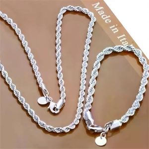 Pulsera de Fiesta, Accesorios Plateados, Cadena de Cuerda de 4MM, 40-60cm, 2 Piezas, Collar y Pulsera para Hombre y Mujer, Regalo de Boda, Joyería de Moda - Product Image 1
