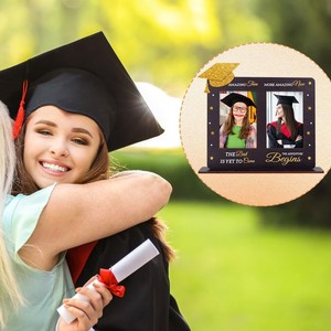 <span class=keywords><strong>Cadre</strong></span> photo de remise de diplôme Classe de 2026, double <span class=keywords><strong>cadre</strong></span> photo ThenNow avec paillettes et toque de diplômé, souvenir de bureau en bois, cadeau de remise de diplôme - Product Image 4