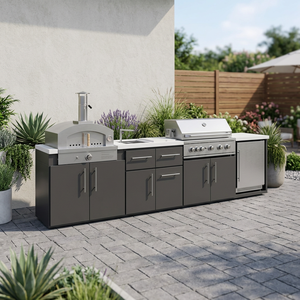 Parrilla de Gas Propano Emory de 12' con 5 Quemadores, Cocina Exterior en Acero Galvanizado Negro con Horno para Pizza, Refrigerador y Fregadero - Product Image 2