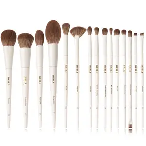 BEILI nuovo design 15 pz manico in legno Beige make up pennelli marrone sintetico per il trucco dei capelli set private label