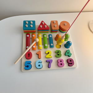 4 1 Multi-functional Wooden Early Education Intelligence Development Toys Digital Cognitive Fruit Shape Matching for 5-7 Years - Product Image 1
