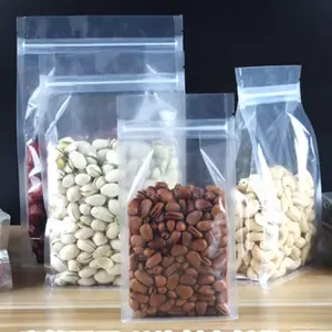 Fuelle de fondo plano embalaje de plástico ziplock cremallera tuercas comida té café bolsas