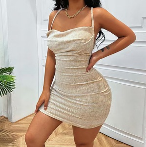 Sexy in crepe velluto senza schienale spalline dalla spalla gonna attillata abito <span class=keywords><strong>blu</strong></span> albicocca da donna - Product Image 6