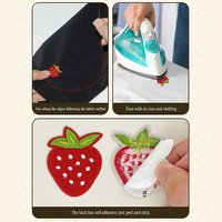 Patchs brodés de luxe à thème fraise pour vêtements, à presser à chaud, pour chapeaux