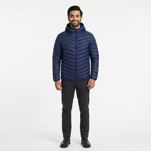 Veste à capuche en duvet rembourrée et isolée pour hommes Hiver OEM logo personnalisé compressible léger Sport - Product Image 1