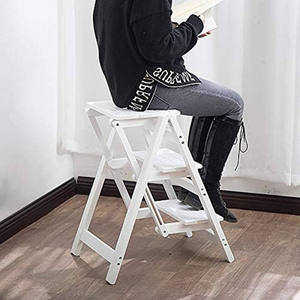 Tabouret de bar pliant en bois massif à 3 marches, style nordique, chaise de comptoir de cuisine durable, portable, antidérapant, design moderne - Product Image 4