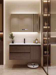 Meuble de salle de bain en contreplaqué personnalisé avancé, écologique, avec miroir intelligent, imperméable, facile à nettoyer, installation suspendue - Product Image 2