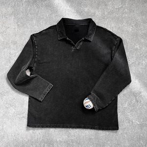 Maglietta <span class=keywords><strong>Polo</strong></span> Vintage da <span class=keywords><strong>Uomo</strong></span> Autunno Inverno, Stile Streetwear, in Cotone Spazzolato e Lavato, <span class=keywords><strong>Manica</strong></span> <span class=keywords><strong>Lunga</strong></span>, Strato Base - Product Image 6