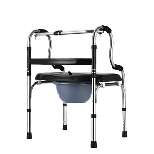 Andador para personas mayores de acero inoxidable con asiento y ruedas, altura ajustable, plegable, equipo de seguridad para baño - Product Image 4