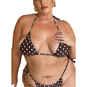 Pour personnalisé marron Polkadot Tahiti Bikini ensemble licou cou XXL grande taille <span class=keywords><strong>2</strong></span> <span class=keywords><strong>pièces</strong></span> <span class=keywords><strong>maillot</strong></span> <span class=keywords><strong>de</strong></span> <span class=keywords><strong>bain</strong></span> avec rembourrage bas quantité minimale <span class=keywords><strong>de</strong></span> commande - Product Image 1