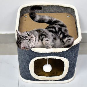 Kattenbedden Voor Katten Kubus Huisdier Huis Bedekt Grot Met Kras Pad Grote Schuilplaats Kat Tent Met Pluizige Bal Opknoping - Product Image 5