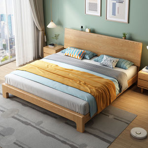 Cama doble de madera maciza de fresno de 1.8 m, estilo nórdico japonés, tipo plataforma, para uso doméstico o de alquiler. - Product Image 2