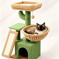 Arbre à chat Cactus, griffoir, tour d'escalade pour chat en peluche et sisal avec hamac et niche intérieure