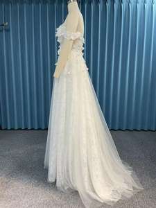 Abiti da Sposa a Linea A con Design alla Moda, Allacciatura Posteriore, Maniche Corte, Ricami, Vestito Nuziale Lungo fino al Pavimento - Product Image 6